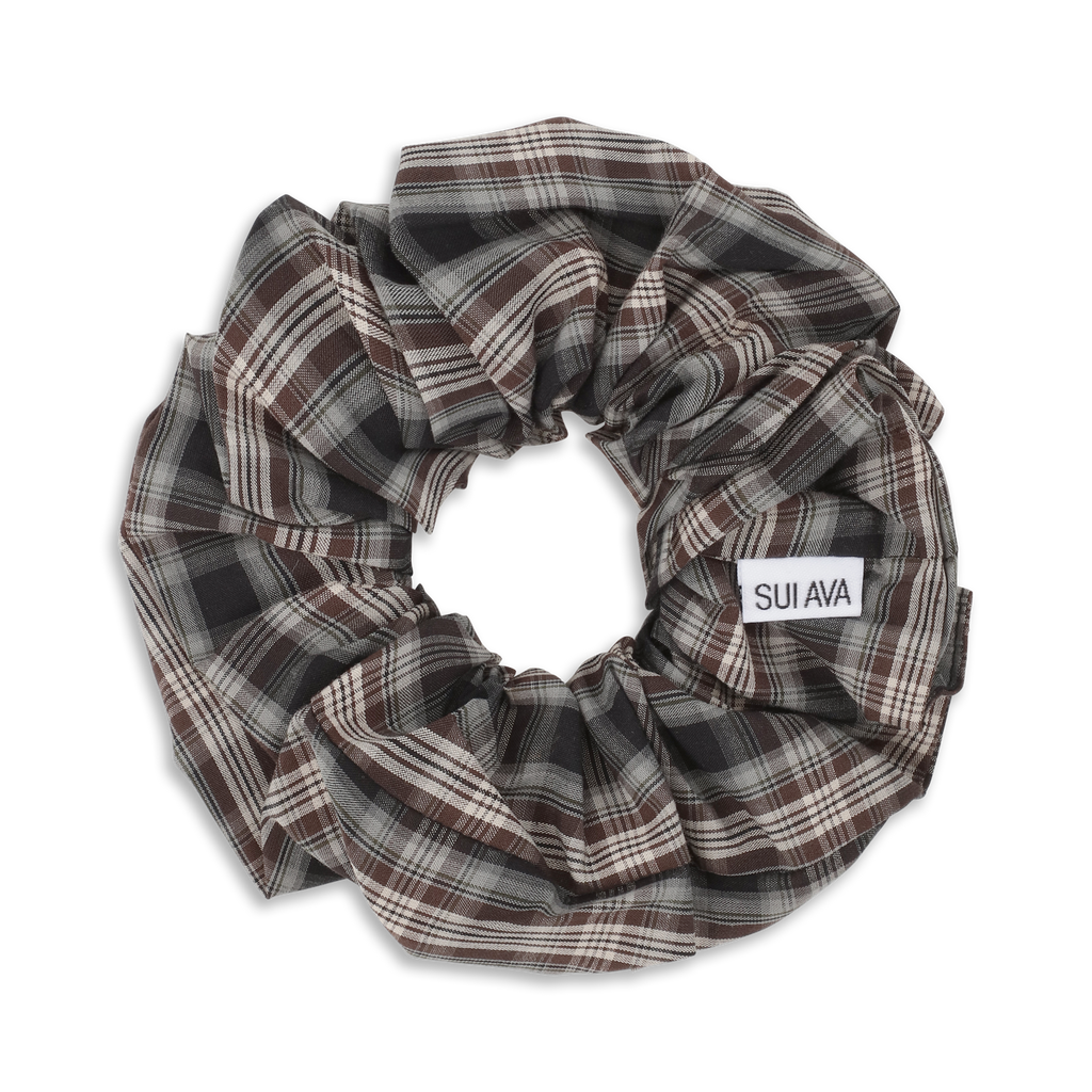 SUI AVA Tartan Scrunchie - brown/grey