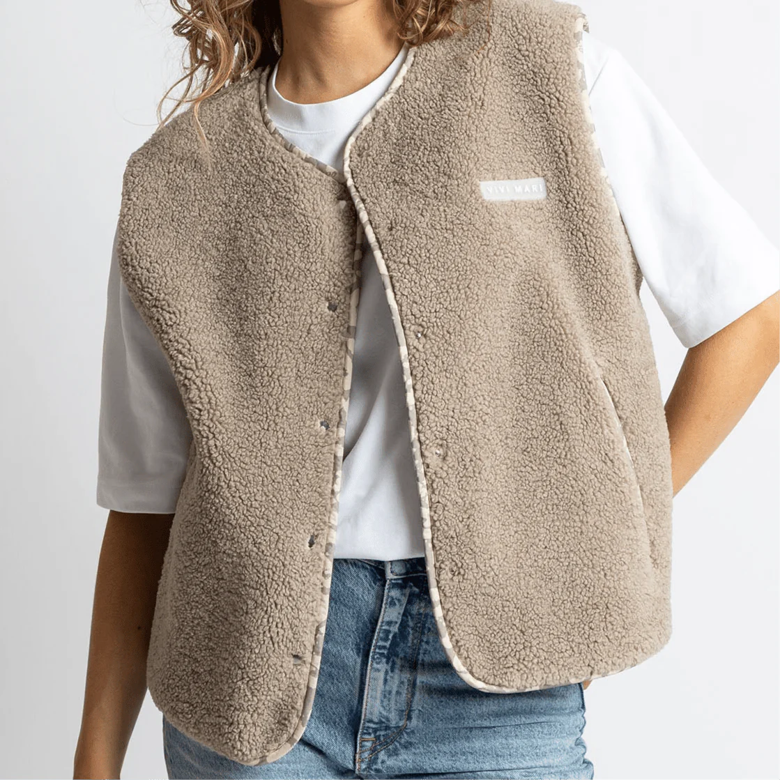 VIVI MARI Teddy Fleece Vest - mushroom