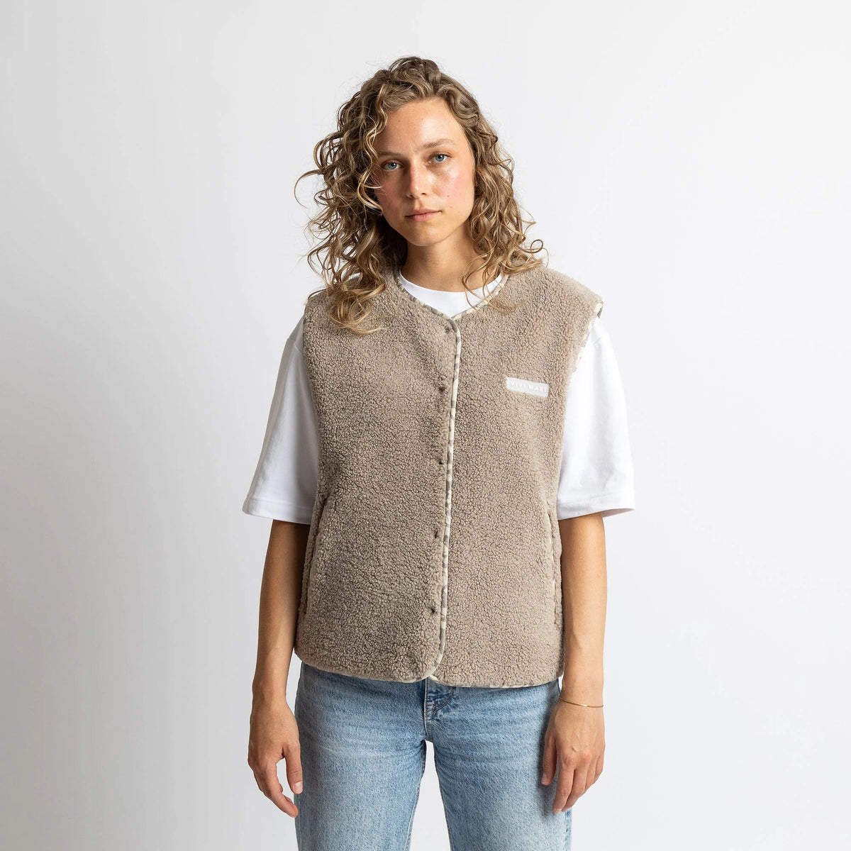 VIVI MARI Teddy Fleece Vest - mushroom